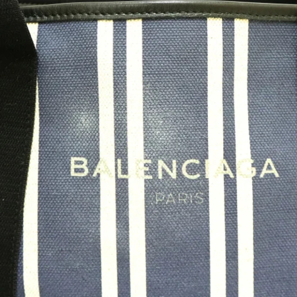 Balenciaga Vintage Tweedehands Marineblauwe Canvas Schoudertas Blue Dames
