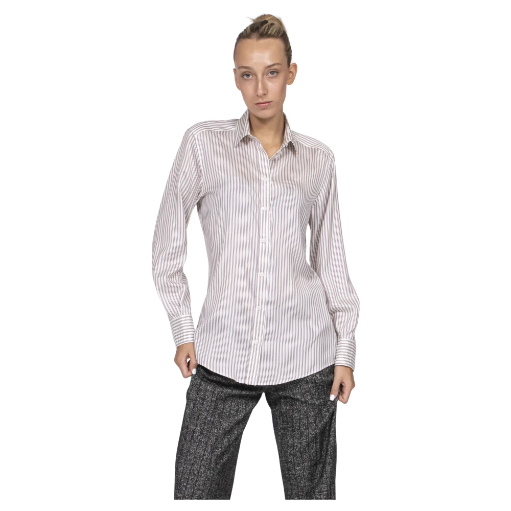 Dolce & Gabbana Donna Beige Camicia Di Seta A Righe