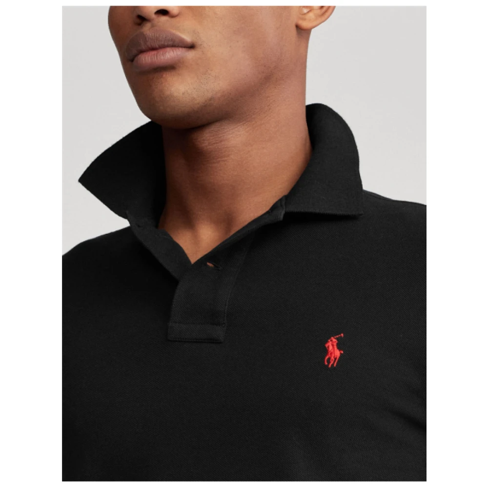 Polo Ralph Lauren Slim Fit Polo Shirt met Lange Mouwen in Zwart Black Heren