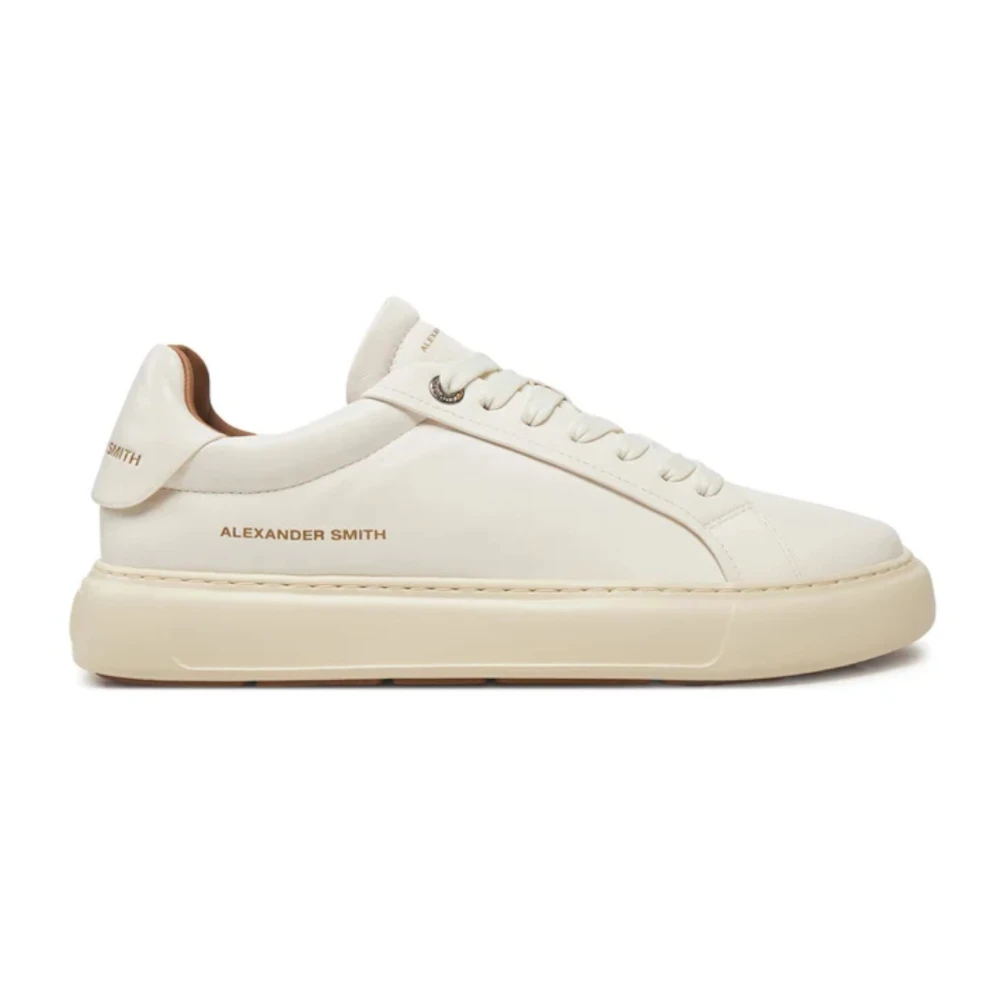Alexander Smith Witte leren sneaker met gouden logo Heren Schoenen
