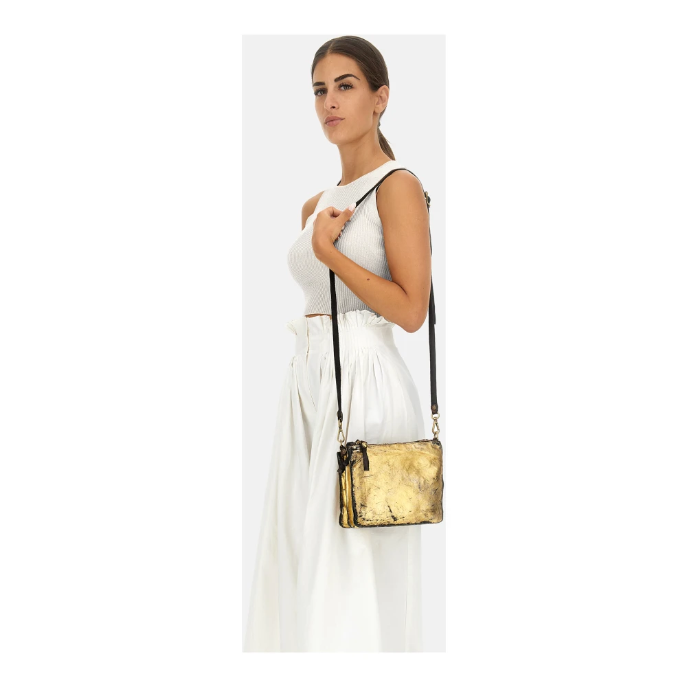 Campomaggi Gouden leren clutch met drie compartimenten Yellow Dames