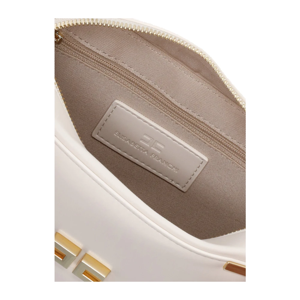 Elisabetta Franchi Natuurlijke Schoudertas met Ketting en Rits Beige Dames