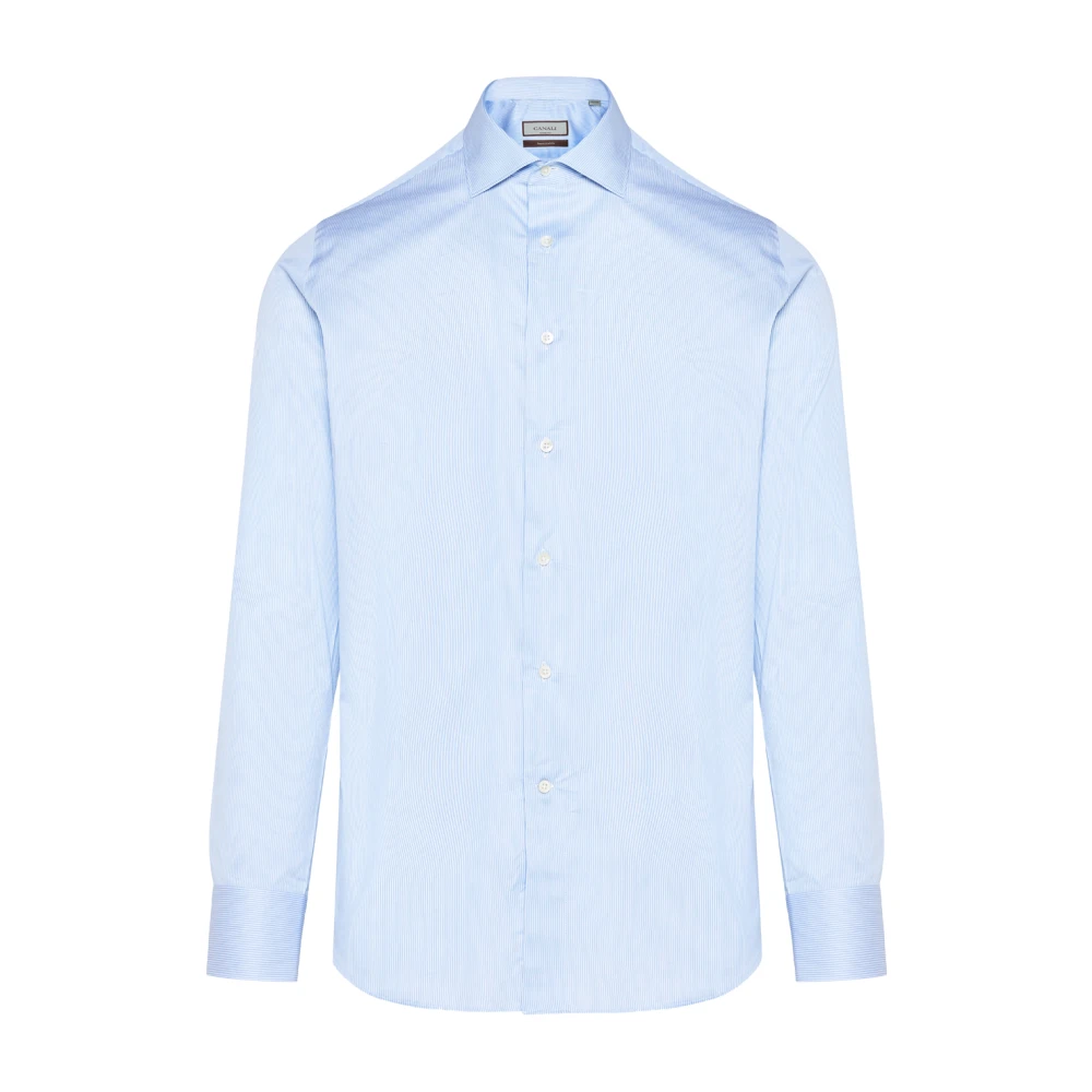 Canali Gestreept Katoenen Overhemd Impeccabile Lijn Blue Heren