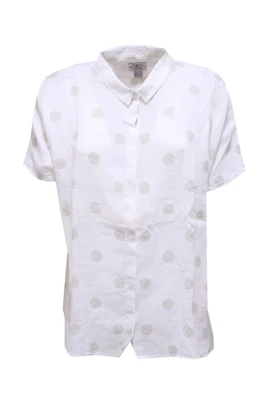 Vit Linne Kortärmad Polka Dot Skjorta