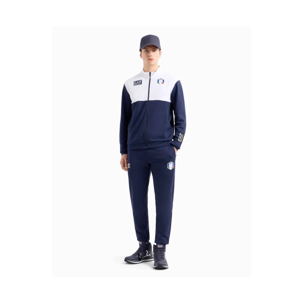 Emporio Armani EA7 Blauwe Zip Sweater Fisi Logo Multicolor Heren