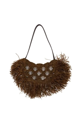 Embellished Raffia Shoulder Bag