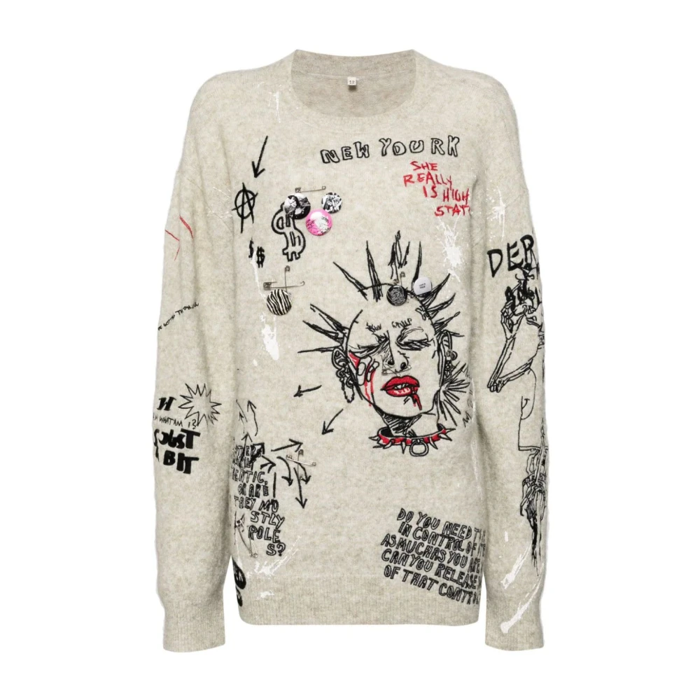 R13 Geborduurde Boyfriend Sweater met Haver Borduursel Multicolor Dames