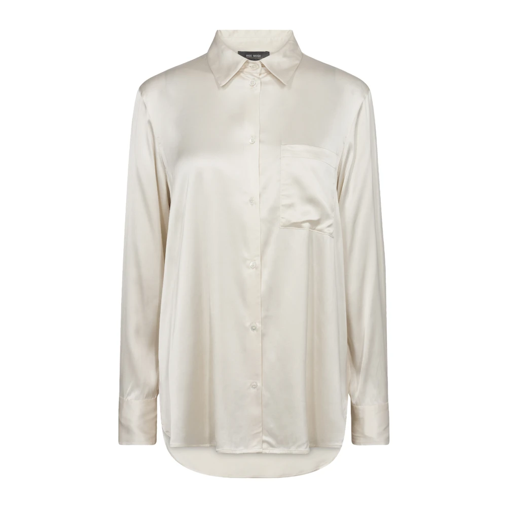MOS MOSH Elegante Satijnen Shirt met Zak Beige Dames