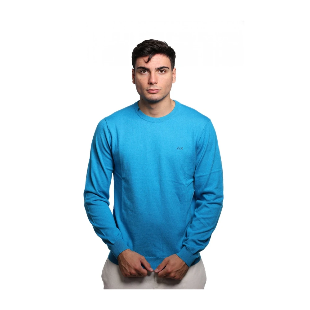 Sun68 Turquoise Gebreide Trui met Geborduurd Detail Blue Heren