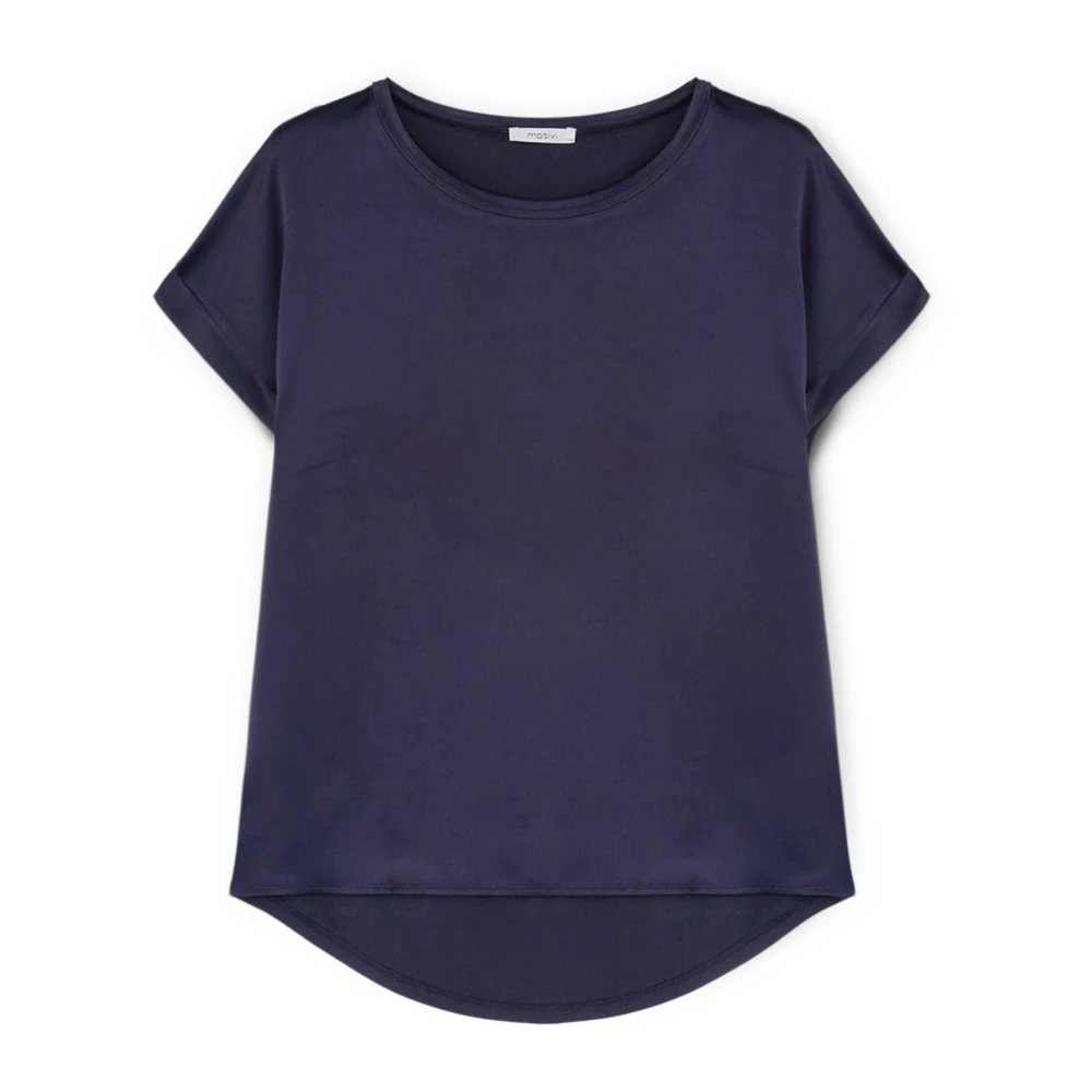 Motivi Satin Front T-Shirt met Kimono Mouwen Blue Dames