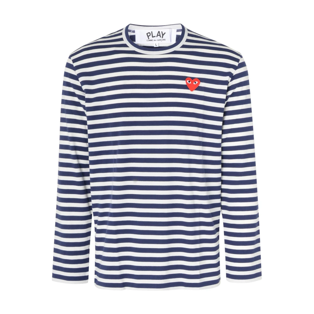 Comme des Garçons Play Gestreept T-shirt met lange mouwen en hartpatch Blue Heren