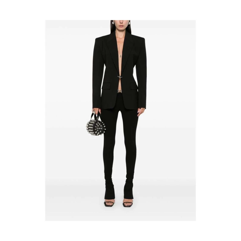 Mugler Gestructureerde Wollen Jas met Kliksluiting Black Dames