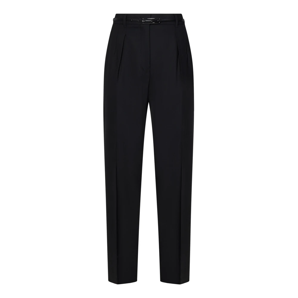 Max Mara Zwarte Wol Dubbele Plooi Broek Black Dames