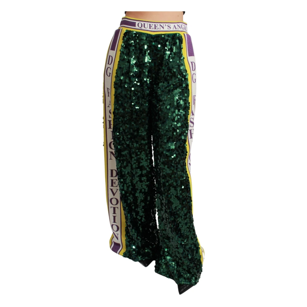 Dolce & Gabbana , Wide Trousers, Female, Green, 2XS, Queens Angel Trousers - Image 3