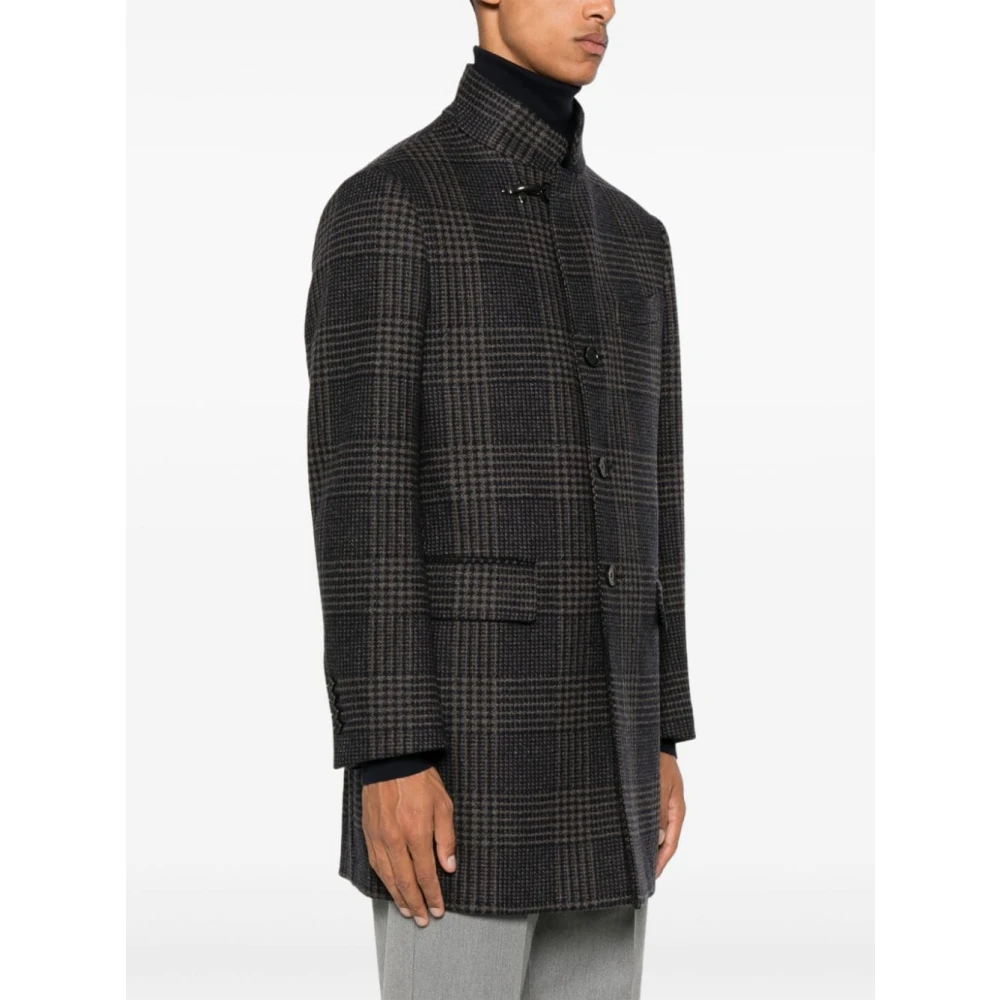 Fay Pied-de-poule Wollen Jas Black Heren