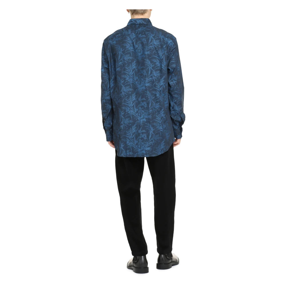 ETRO Katoenen overhemd met bloemenprint Blue Heren