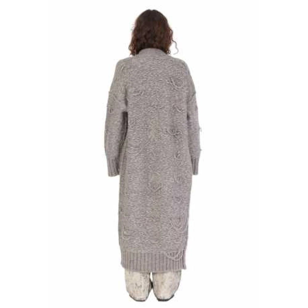 Isabel Benenato Onregelmatige Gebreide Alpaca Jas Taupe Gray Dames