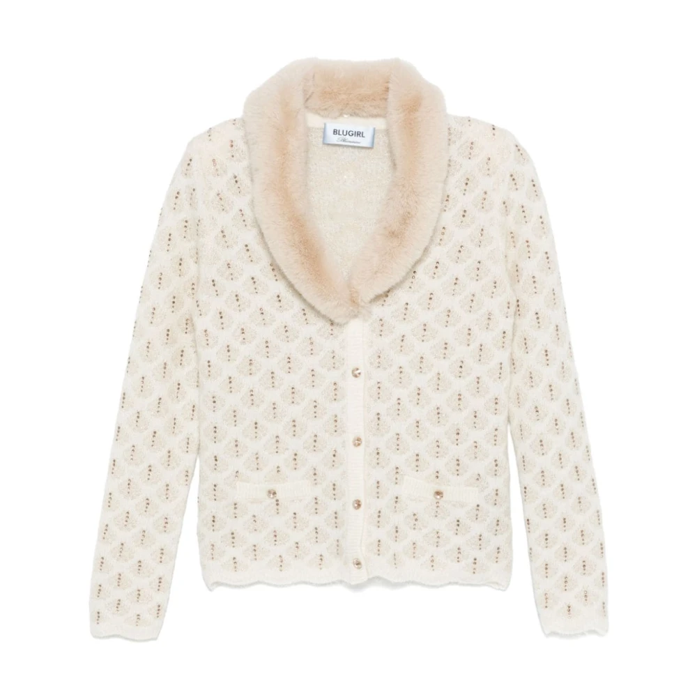 Blugirl Gebreide Trui met Nepbont Kraag White Dames