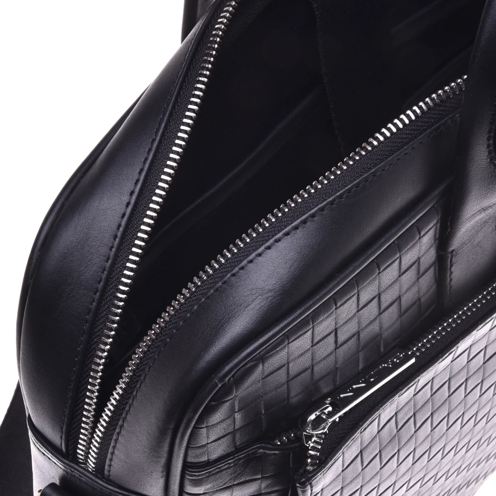 Baldinini Crossbodytas in Zwart Geweven Print Leer Black Heren