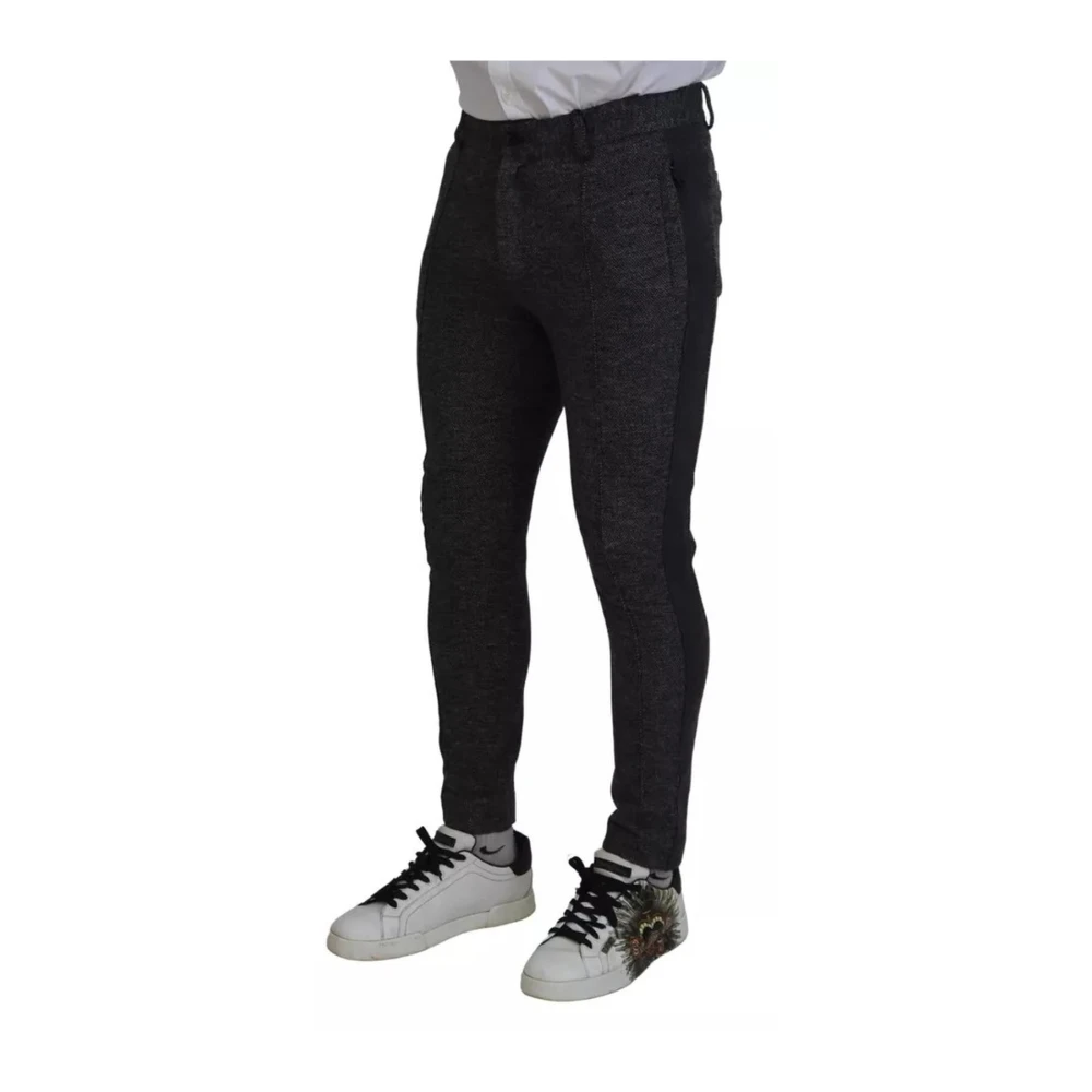 Dolce & Gabbana Zwarte Chevron Patroon Skinny Broek Black Heren
