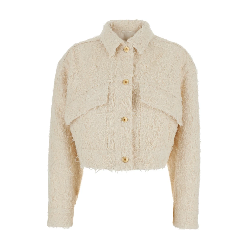 Brunello Cucinelli Kvinno Vit Jackor Dam, L, Bomull, Fringed Cotton Jacket