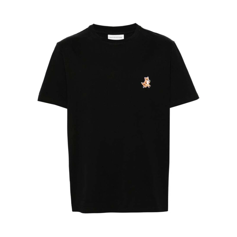 Maison Kitsuné T-shirt met handtekening vossenmotief Black Heren