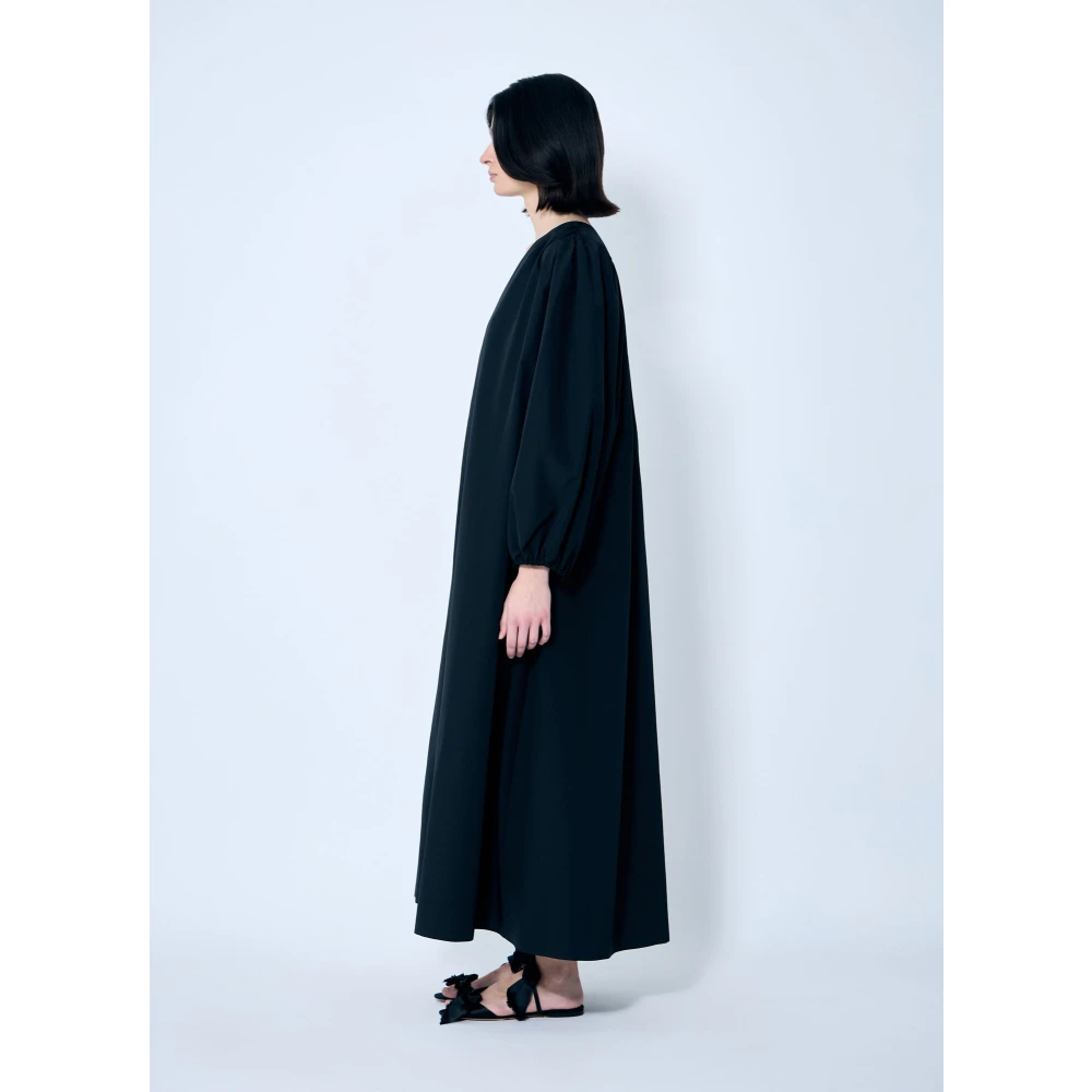 The Row Zijde Blend Midi Jurk Ballonmouwen Black Dames