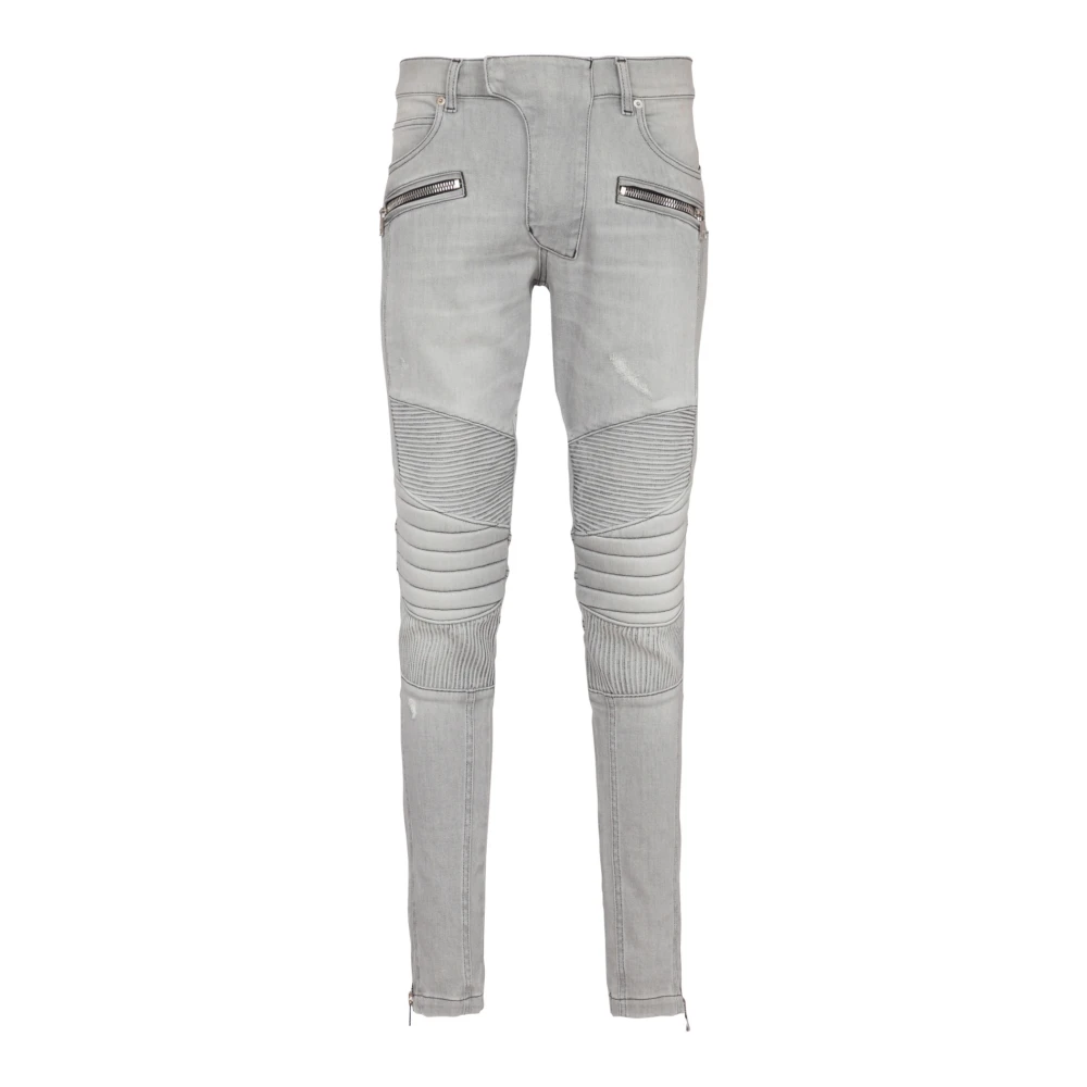 Balmain Biker jeans in grijs gewatteerd denim Gray Heren