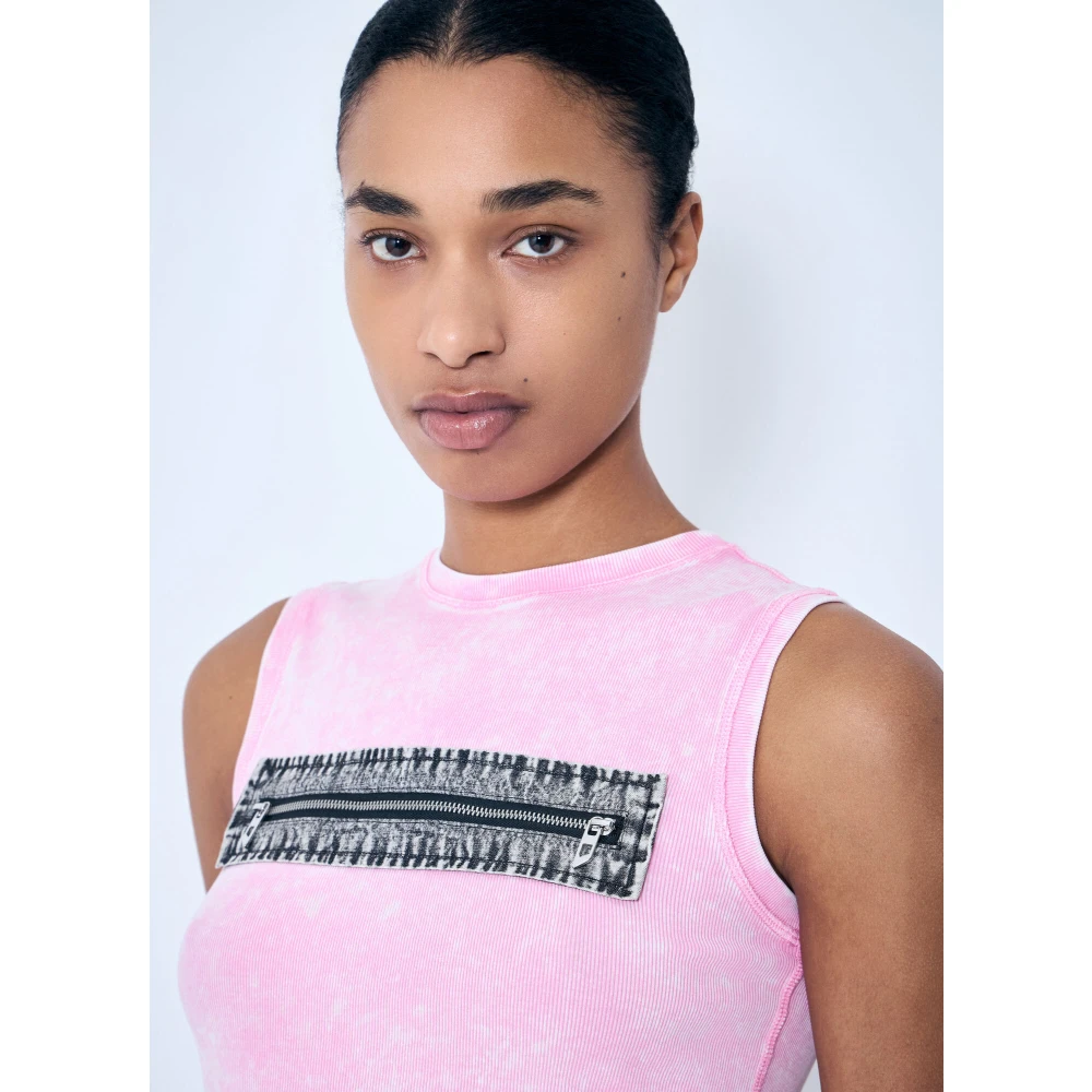 Diesel Geribbelde tanktop met ritssluiting voor Pink Dames