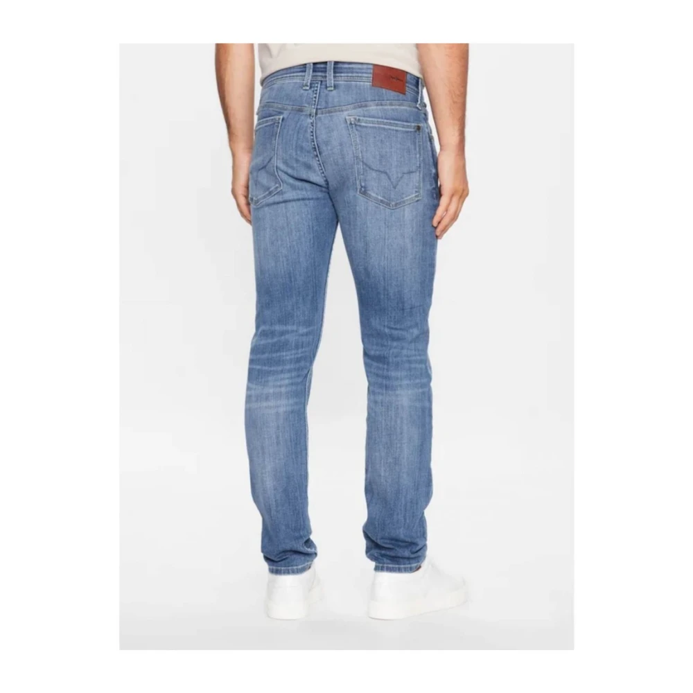 Pepe Jeans Slim Fit Denim Jeans met Patched Logo Blue Heren