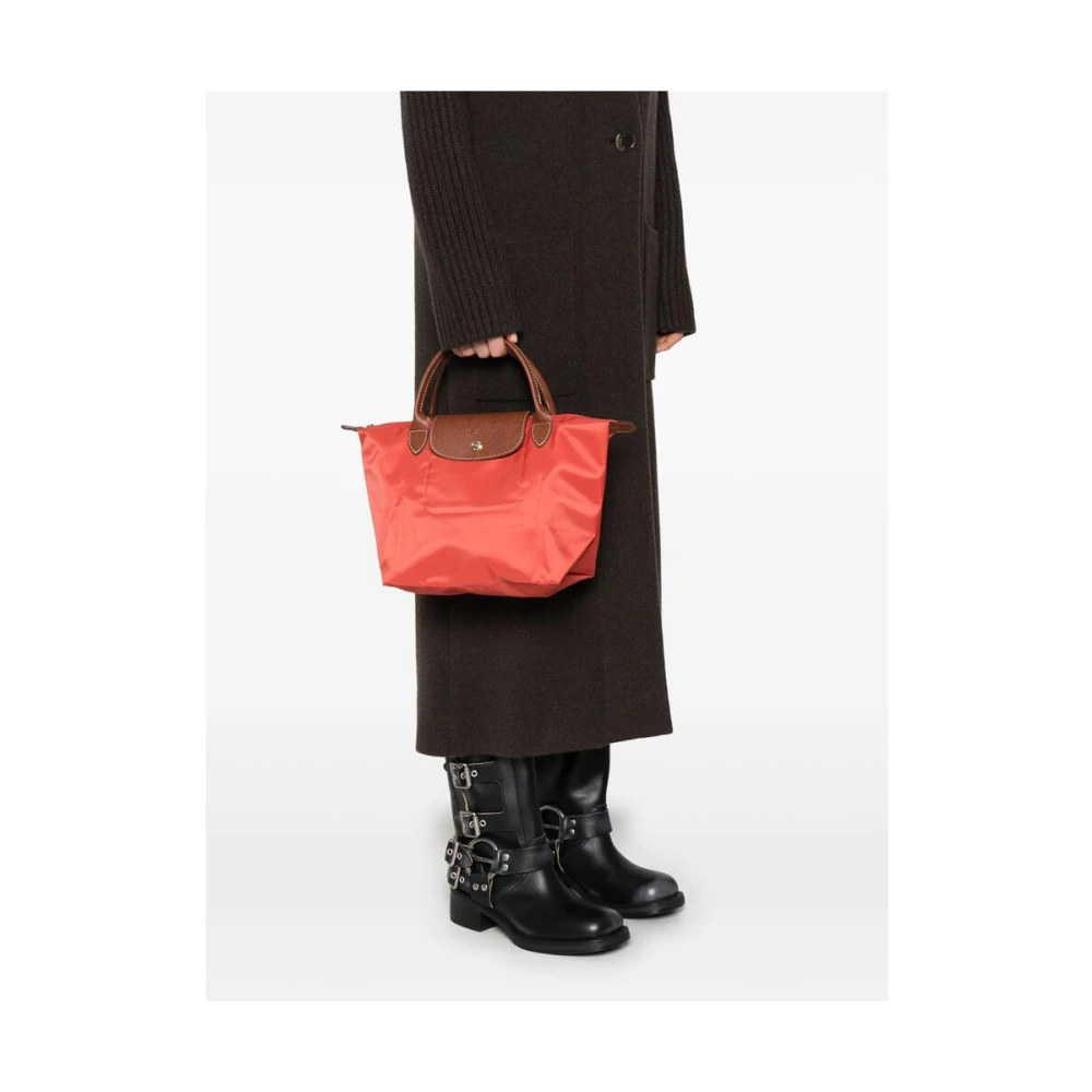 Longchamp Koraalrode Stoffen Leren Handtas Red Dames