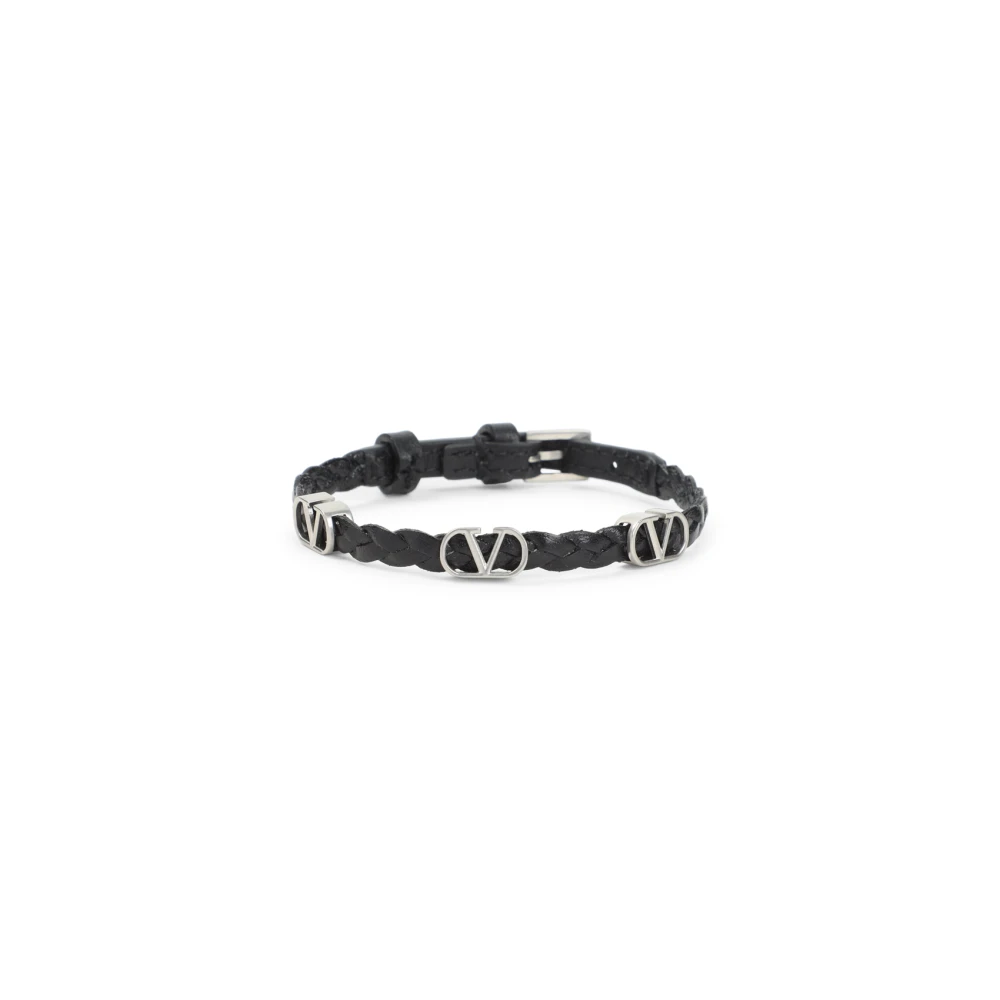 Valentino Garavani Men's Black Ovalette Leather Bracelet