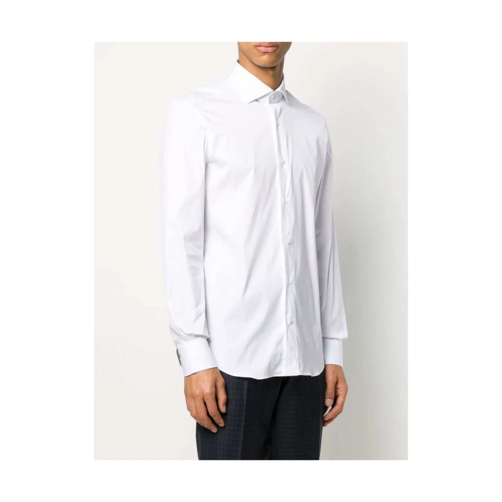 Mazzarelli Witte Katoenmix Knoopshirt White Heren