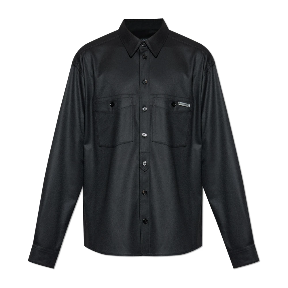 Dolce & Gabbana Herr Svart Skjortor M, Bomull, Ullskjorta Med Fickor