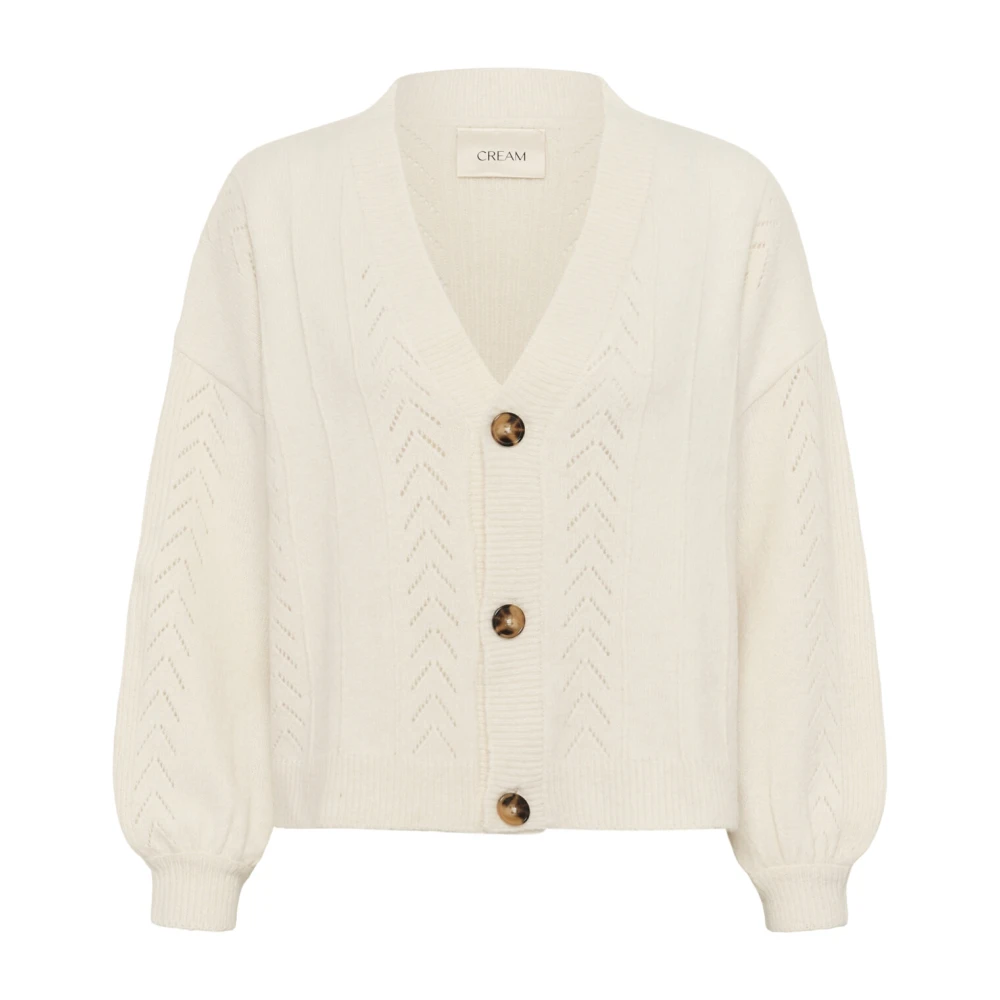 Cream Beige Knit Cardigan With Puff Sleeves - Female - Cardigans - L/Xl - Knitwear