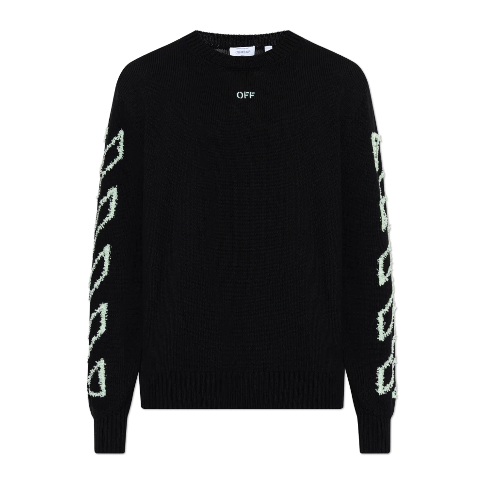 Off White Black Round-Neck Knitwear, Male, S, Logo Jumper