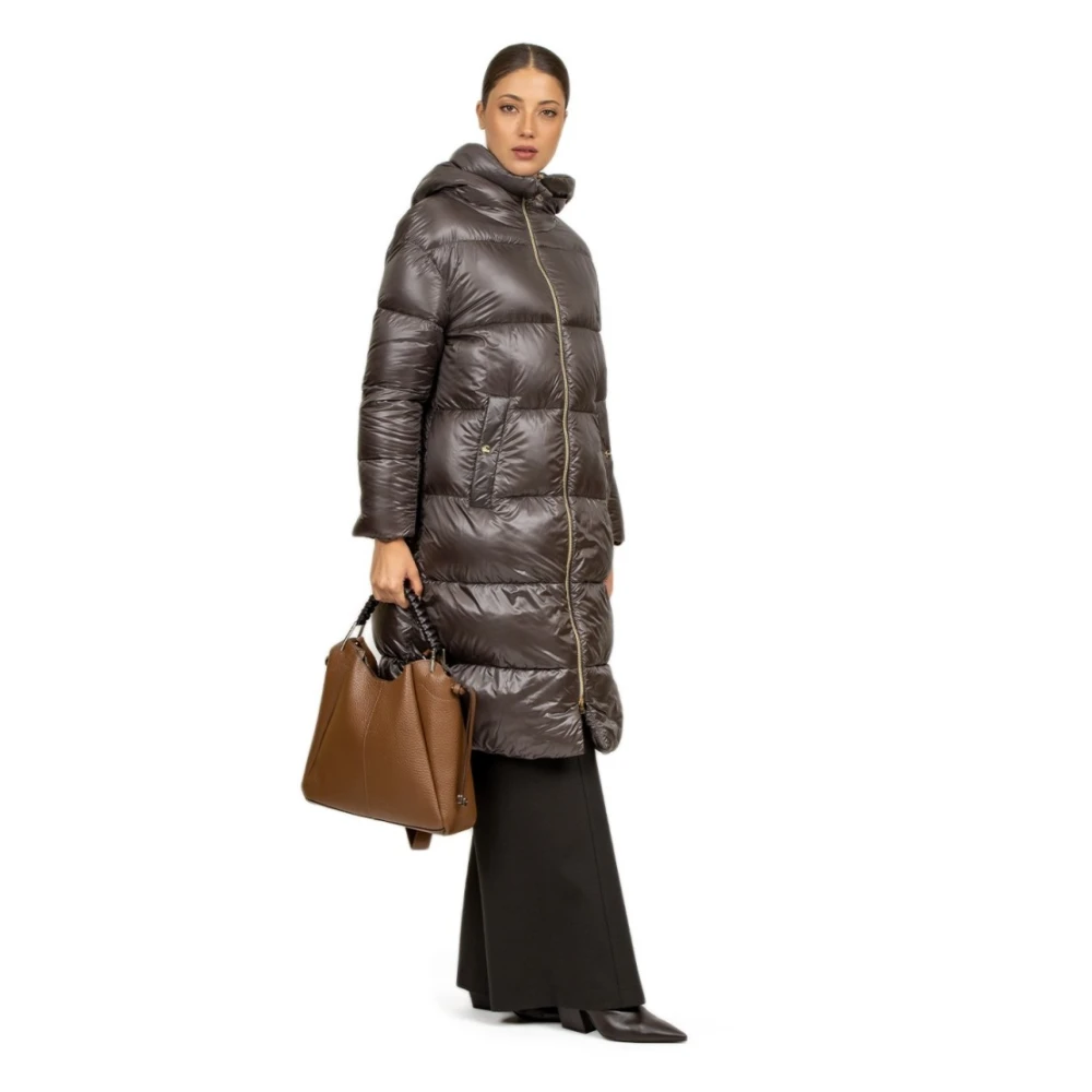 Herno Camel Nylon Ultralichte Jas met Capuchon Brown Dames