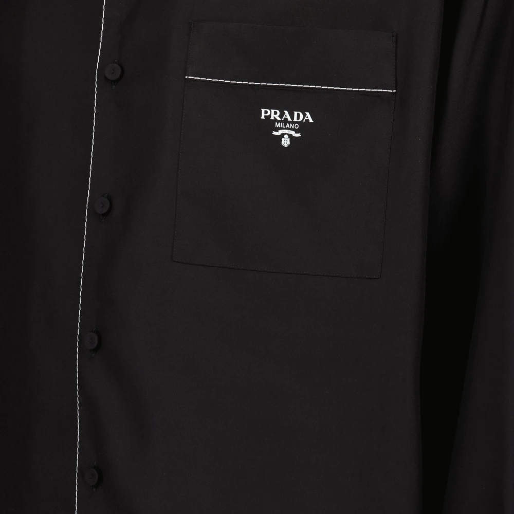 Prada Zijden overhemd met klieke kraag Black Heren