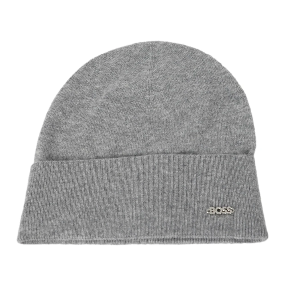 Hugo Boss Metalen Logo Wol Kasjmier Baret Gray Dames