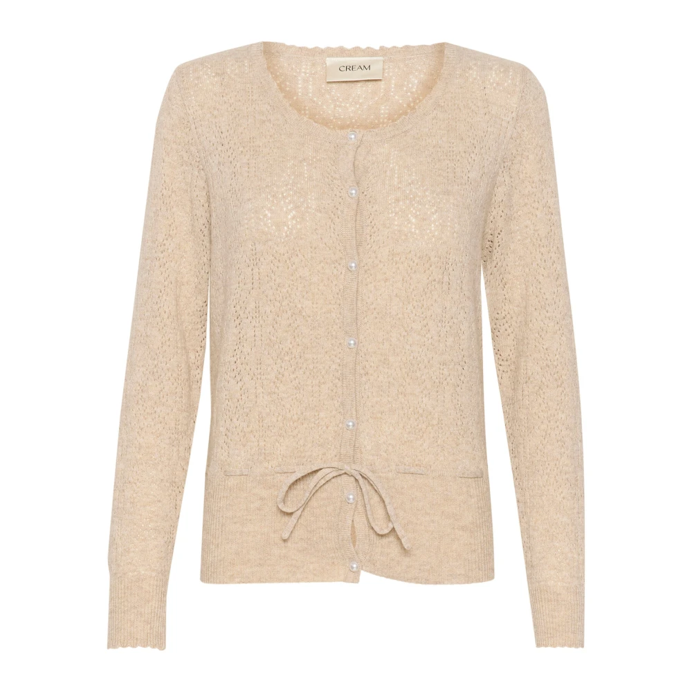 Cream Beige Melange Gebreide Blouse met knoopsluiting Beige Dames