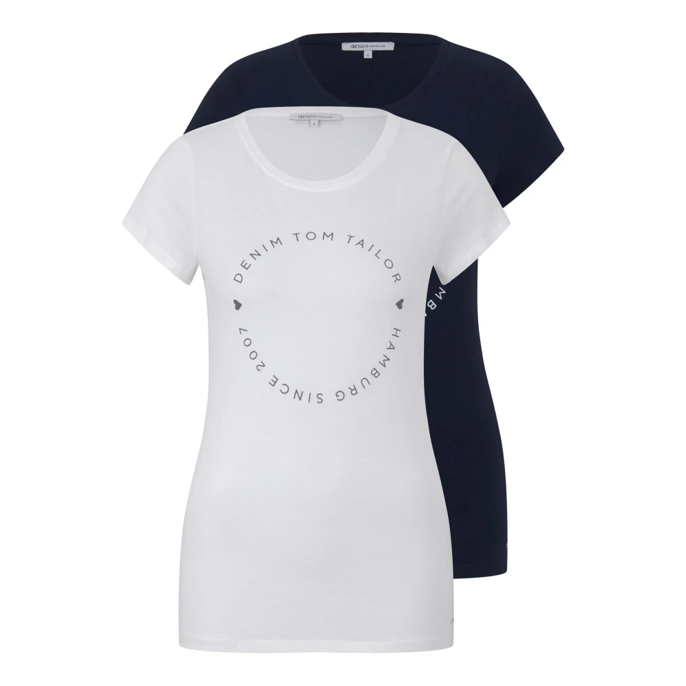Tom Tailor Basis T-shirt 2-Pack Ronde Hals Logo Print Multicolor Dames