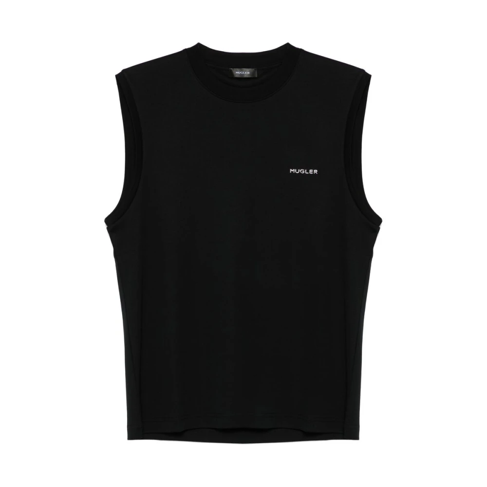 Mugler Zwarte Crew Neck Mouwloze Top Black Heren