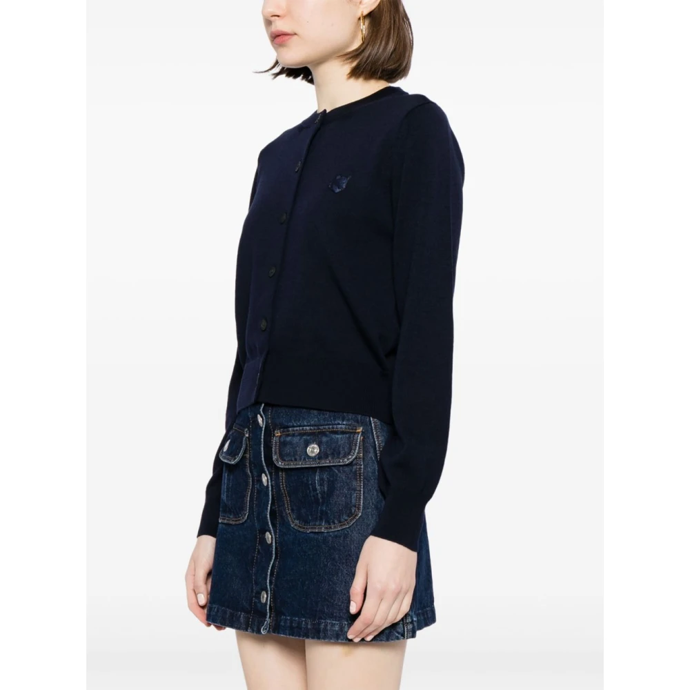 Maison Kitsuné Blauwe Wollen Trui met Logodetails Blue Dames