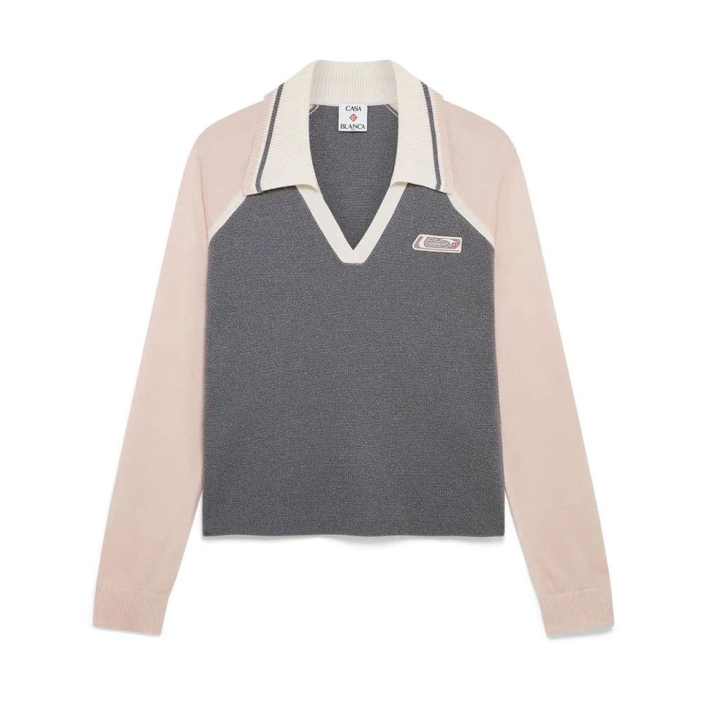Casablanca Women's Gray V-Neck Knitwear, L, Sporty Polo