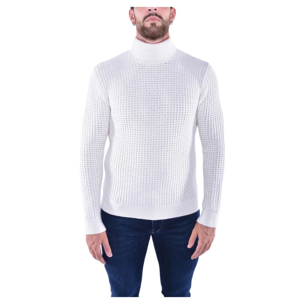 Eleventy Men's White Turtlenecks, L, Woolen Slim Fit Dolcevita Jumper