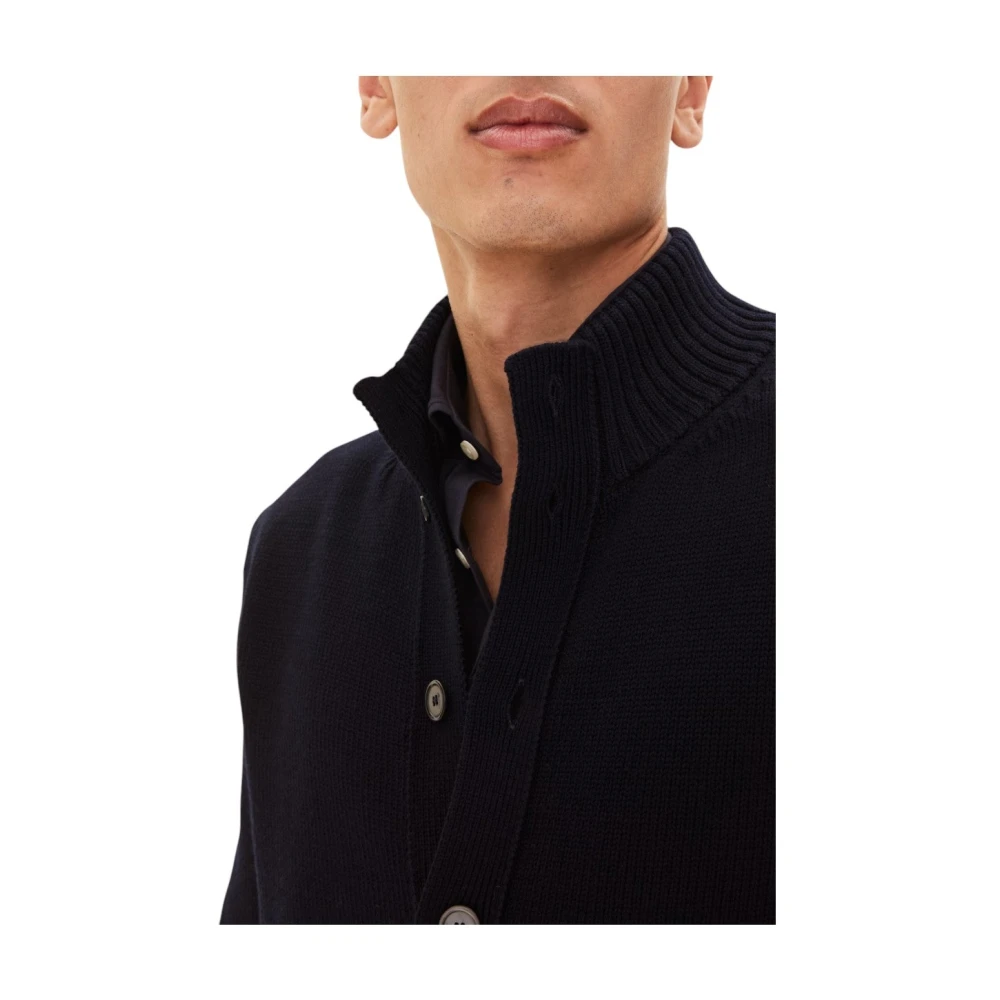 Oscar Jacobson Navy Merino Wol Vest Regular Fit Blue Heren