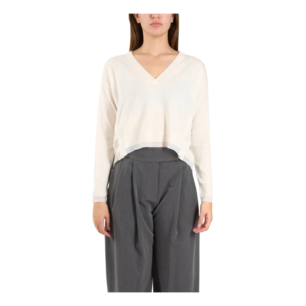 Pinko Kasjmier V-hals Trui Metallic Afwerking White Dames
