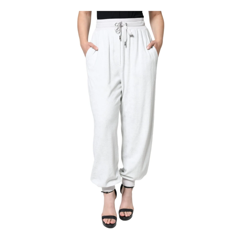 Dolce & Gabbana Women's White Sweatpants, Xs, Nylon Jogger Joggers With Drawstring