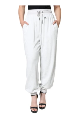 Vit Nylon Jogger Sweatpants med Dragsko