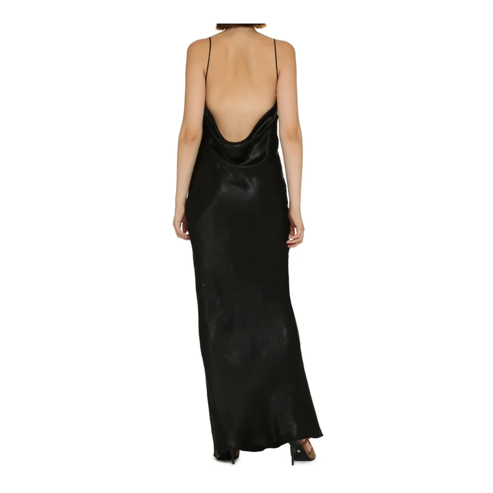 Saint Laurent Elegante Zwarte Satijnen Lange Jurk Black Dames